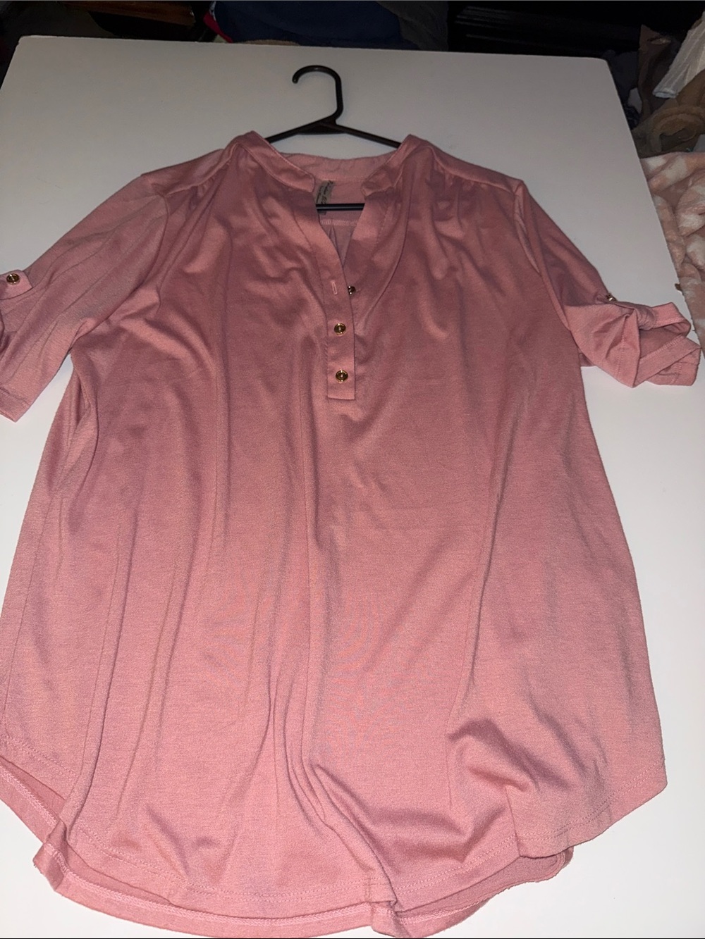 Perseption Dusty Rose Henley Button-Front Tunic